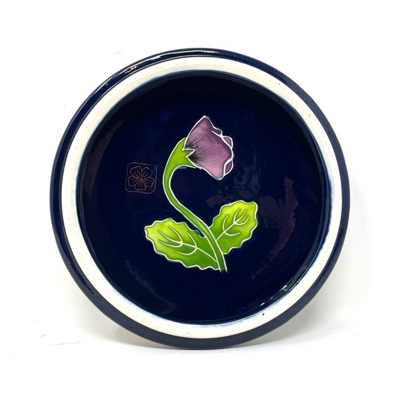 J McCall Footed Trinket Dish Icing on the Cake Embossed Pansies Blue Sky 2004 - Picture 8 of 10